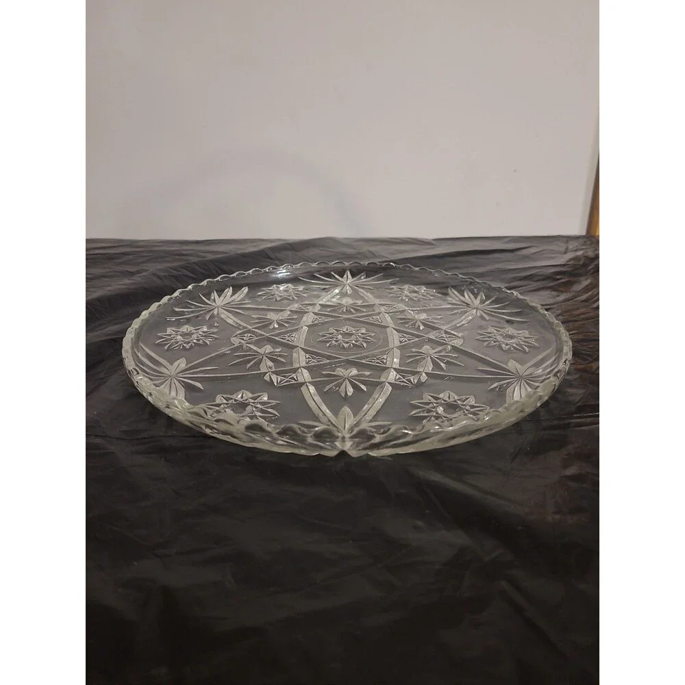 EAPC Anchor Hocking Star Of David Clear Glass Cake Plate Or Serving Plate 11”
